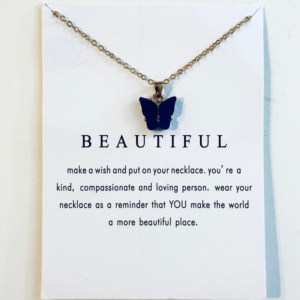 Blue Butterfly Gold Necklace Beautiful Message Card